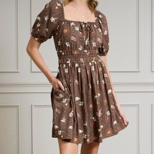 Cartoon Network Brown Mini Dress with Floral Accents